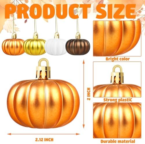 24 Pcs Pumpkin Hanging Ornaments Fall Mini Pumpkin Hanging Tree Ornaments Thanksgiving Pumpkin Ball Hanging Decorations for Fall Thanksgiving Harvest Home Tree Party Supplies - Image 2
