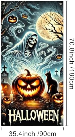 BlissYard Halloween Door Cover Jack Lantern Ghost 35x71 Inch Polyester - Image 3