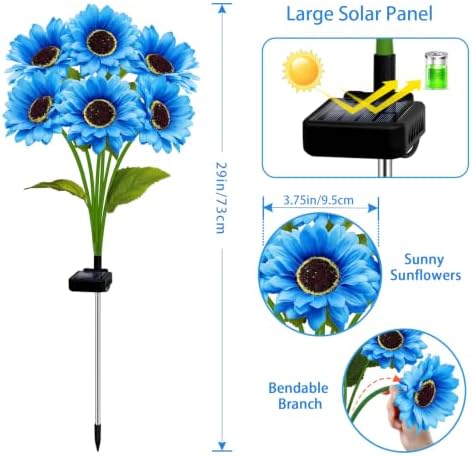 VOOKRY Solar Garden Lights Outdoor, 4 Pack Blue Sunflower Lights with 24 Flowers, Waterproof Summer Garden Decor Solar Flowers for Yard Backyard Patio Flowerbed Yard, Gift for Mom Women - Image 2
