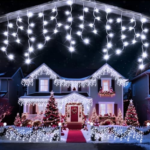 66 Ft Ice Lights for Outside, 640 LED Christmas Lights Outdoor Plug in, Christmas String Lights with 8 Modes & Timer for Holiday, Party, Wedding, House, Patio, Outdoor Decor(Cool White) by Unknown