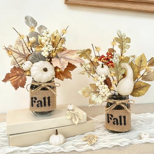 2 Pack 13.5 Inch Fall Decor Fall Trees Table Centerpieces with 20 LED Timer by TURNMEON