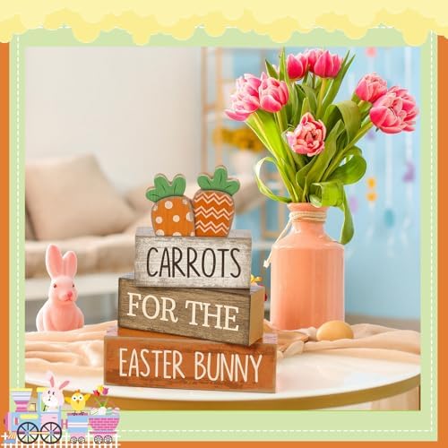 Lineshading 4 Pcs Wooden Tiered Tray Decor, Farmhouse Carrots Block Signs - Image 6