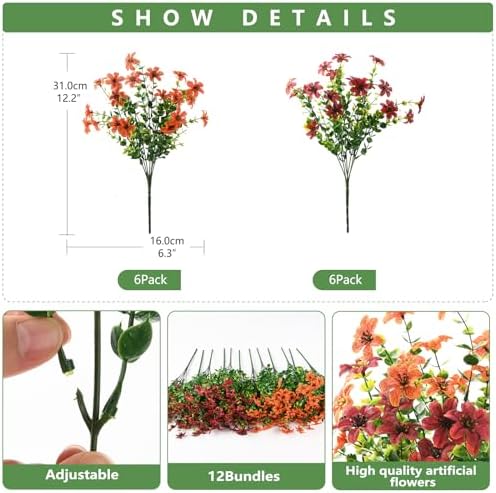 Homsunny Artificial Fall Flowers for Outdoor Planters Fake Mums Home Decor - Image 2