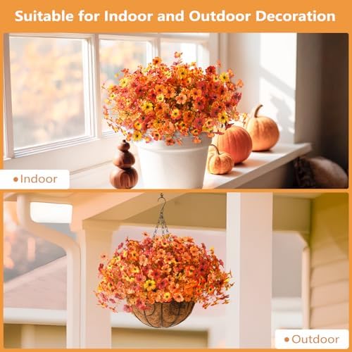 Hommyea Fall Artificial Fake Mums Flowers Plant for Outdoor Faux Home Decor - Image 6