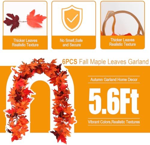 Joyhalo 6 Pack Fall Garland with Red Leaves - Image 2