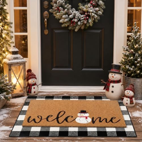 Tinideya 2 Pcs Winter Snowman Layered Doormat Set for Front Porch - Image 6