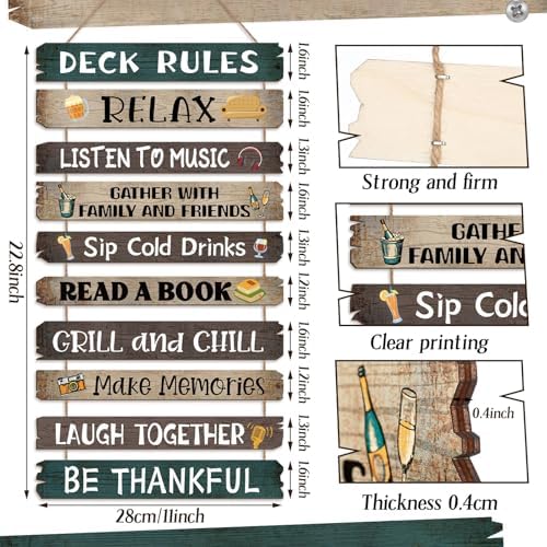 Tatuo Deck Rules Wooden Signs Funny Rules Signs Decorative Outdoor Regulations Plaque Wall Decor for Bar Campsite Cabin Tent Deck Sign Backyard Outdoors Home 11 x17 Inch - Image 2