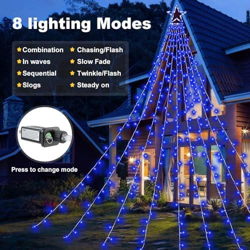 Christmas Decorations Outdoor Lights,11.5 ft 317 LED Star Christmas Tree Lights,8 Memory Lighting Modes&Timer Christmas Star Lights for Yard,Wedding,Party,Christmas Decorations (Blue) - Image 3