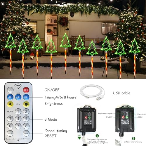 Garden Christmas Decorations Pathway Outdoor Solar Lights, 27 inches Lighted Xmas Tree Solar Christmas Lights with 8 Modes Waterproof String Lights, Outdoor Lights for Yard Patio Walkway-5PCS - Image 4