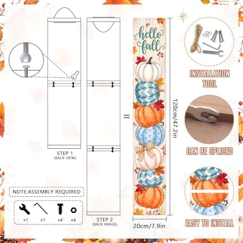 Fall Welcome Porch Sign, Wooden, 47.2", Front Door, Stacked Pumpkin - Image 3