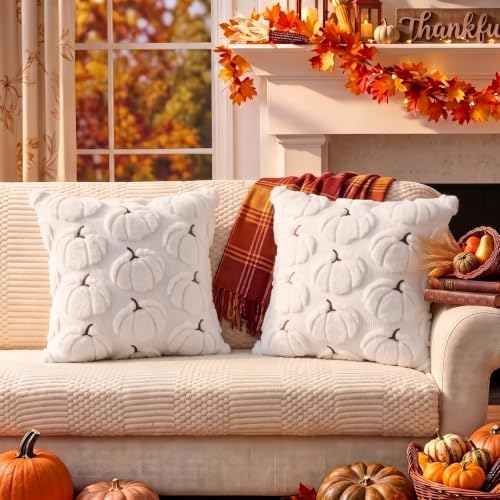 Fall Pillow Covers Pumpkin Fall Decor 16x16 Set of 2 White - Image 7