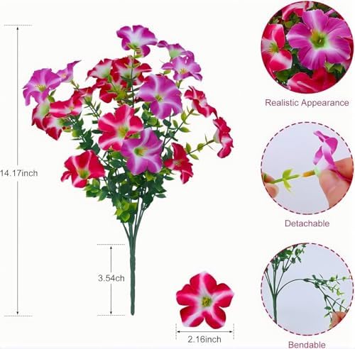 Artificial Petunia Flowers Outdoor, 8 Bundles UV Resistant Faux Plants - Image 2
