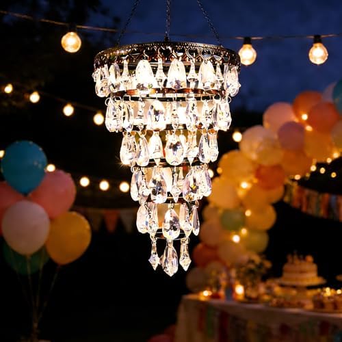 Solar Hanging Crystal Chandelier Outdoor Waterproof Garden Light - Image 2