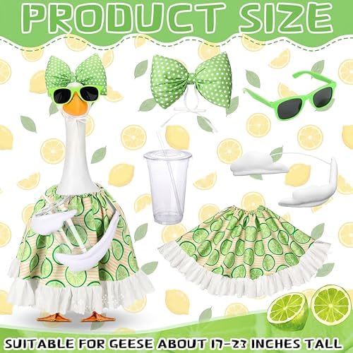 Abbylike Summer Lime Porch Goose Outfit Lemons Clothes Costume for 23'' Goose Dress with Green Bow Frame Glasses for Summer Garden Porch Statue Yard Pathway Decorations - Image 3