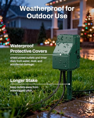 BN-LINK Outdoor Power Stake Timer, 24-Hour Mechanical Timer, 6 Outlets - Image 6