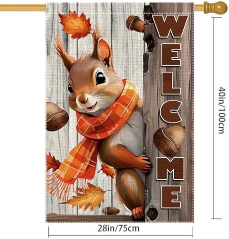 Welcome Fall Garden Flag 28x40inch The Nut Squirrel Fall Autumn Thanksgiving Garden Flags Yard Porch House Flag Double-Side For Home Outdoor Yard Patio Lawn Decor, Garden Decorations (RMQ-718D, 28"X40") - Image 3