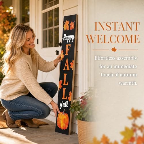 Happy Fall Y'all 47" Tall Vertical Wooden Porch Sign Black Rustic Farmhouse Fall Decor with Maple Leaf Pumpkin Thanksgiving Hanging Standing Decoration for Front Porch Indoor Outdoor - Image 4