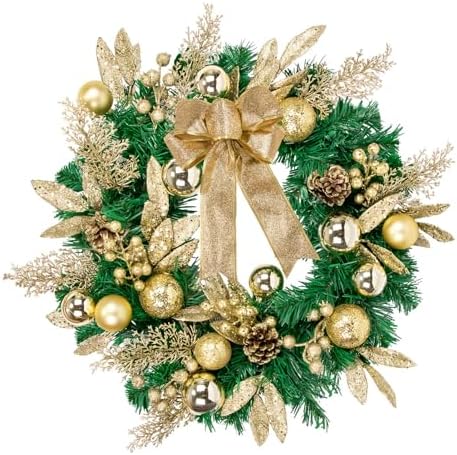 Christmas Wreaths for Front Door Decor Flower, 22" Winter Golden by Culudea