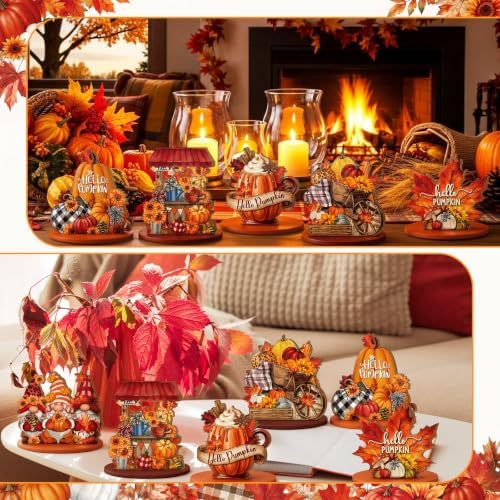 Leinuosen 12 Pcs Vintage Fall Decor, Pumpkin Gnome Maple Turkey Sign Set - Image 5