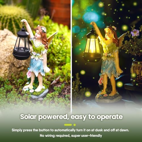 Pohabery Fairy Garden Statue Solar Garden Fairy with Lantern Light Outdoor Decoration Waterproof Solar Sculpture for Patio Yard Lawn Gift for Mom Grandma - Image 2
