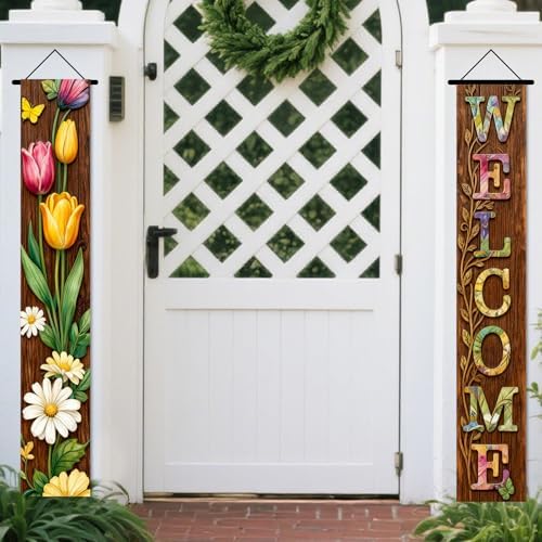 Nuxovilar Welcome Floral Wooden Porch Banners 12x70 Inches Polyester by Nuxovilar