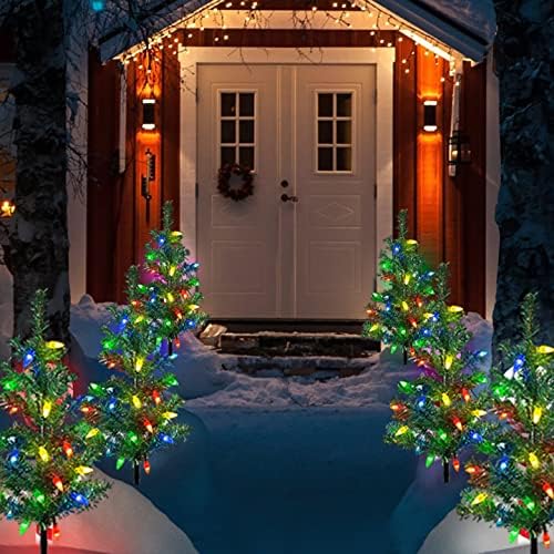 Windpnn Upgraded 4-Pack Solar Christmas Garden Stake Lights, Decorative Xmas Tree Solar Christmas Yard Stake Outdoor Waterproof Pathway Lights for Garden Patio Yard Decorations - Image 6