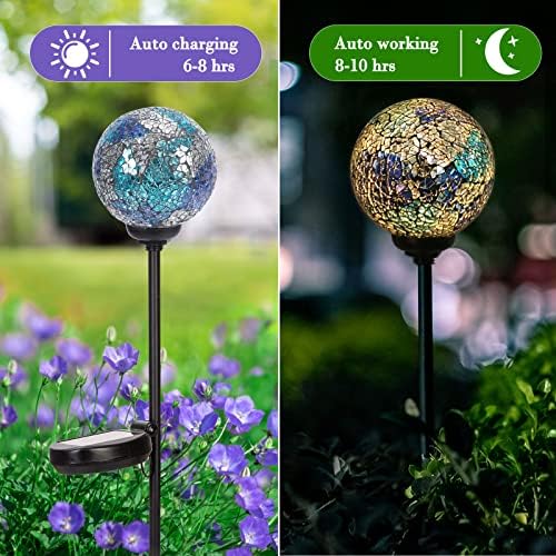 Solar Garden Lights Outdoor Decorative - Solar Gazing Ball Mosaic Garden Stakes Decorative Waterproof Outdoor Lights for Pathway Yard Lawn Decoration Blue - Image 5