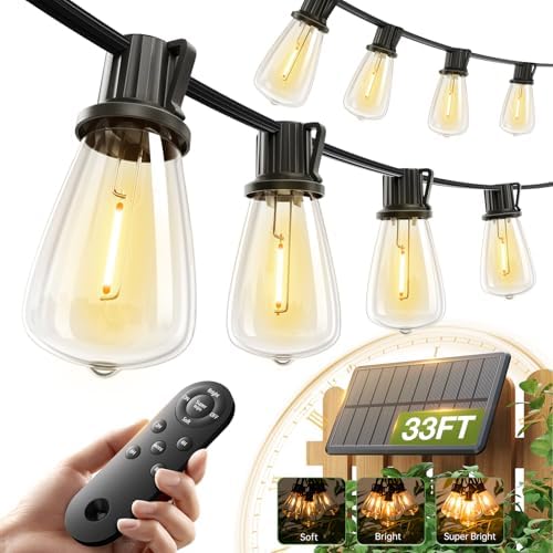 addlon 33(27+6) FT Solar String Lights Waterproof, Remote& USB Port 9+1 LED by addlon
