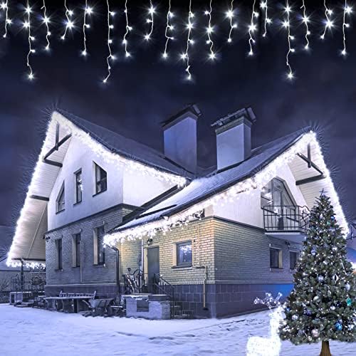 USOKYO Icicle Christmas Lights, 62FT LED Icicle String Lights with 144 Drops, Outdoor/Indoor Use, 8 Modes, Cool White by USOKYO