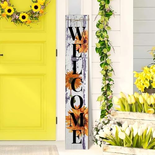 Sunflower Welcome Porch Sign Decor Summer Wooden Hanging Sign Door Porch Standing Decorative Signs Plaques for Front Door Farmhouse Outdoor Indoor Welcome Sign Wall Craft Decor 47.2"H by Unknown
