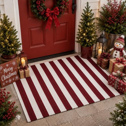 Duraaamo Christmas Striped Outdoor Rug 2' x 3' for Entryway Decor - Image 5