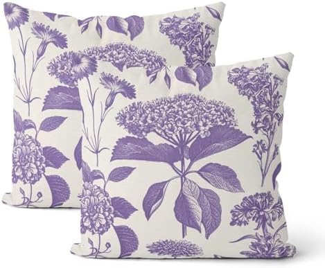 Purple Pillow Covers 16x16 Inch 2 Pcs Boho Vintage Floral Decor Throw Pillows Hydrangea Flower Seasonal Outdoor Farmhouse Neutral Accent Decoration Pillowcase Linen Cushion Cover for Sofa by DAFENA