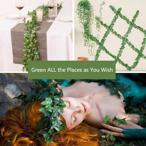 12 Pack Fake Vines for Room Decor Artificial Ivy Garland with Clip Green Flowers Hanging Plants Faux Greenery Leaves Bedroom Aesthetic Decor for Home Garden Wall Wedding - Image 4