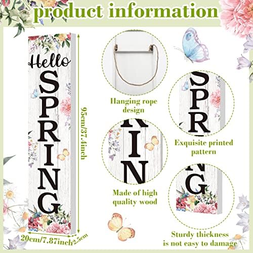 Jetec Large Fall Wooden Front Door Welcome Porch Sign,Hello Spring - Image 2