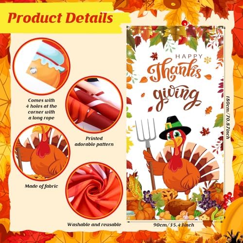 Oudain 3 Pack Happy Thanksgiving Banner Door Cover Decorations - Image 3