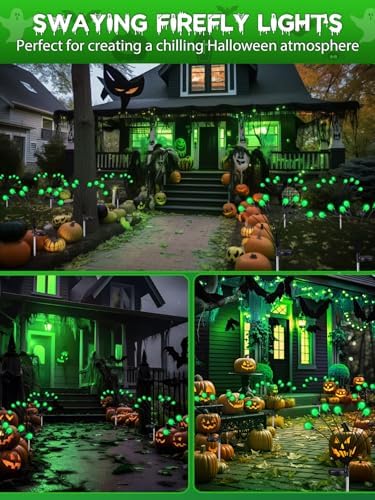 Halloween Decorations Outdoor Solar Firefly Lights 6 Pack 48 LED Green - Image 3
