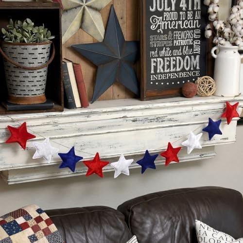Mindsoft 8.2 ft 4th of July Garland Velvet Patriotic Garland Star Decor - Image 6