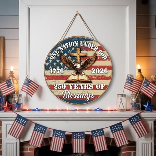250th Anniversary Wooden Door Sign, 4th of July Door Decoration Sign, 250 Years of Blessings One Nation Under God - Image 4