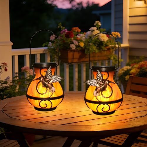 2-Pack solar lights outdoor Decorative Lanterns - Hanging Flame Effect Waterproof Plastic Hummingbird-Shaped Lights, patio decorations outdoorfor Outdoor Patios, Gardens, Balconies, and More - Image 3
