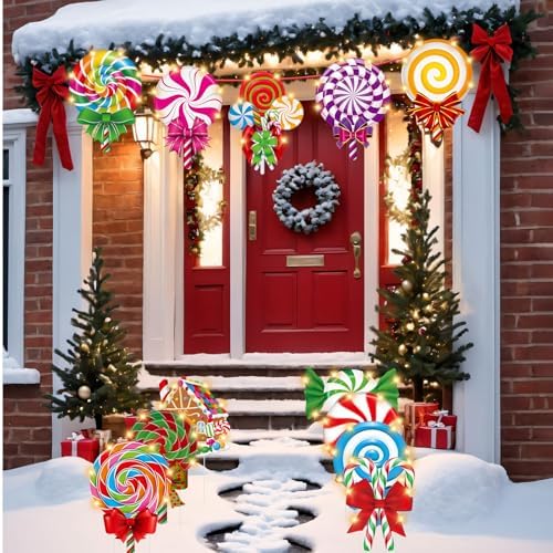 Blosssound 12 Pcs Christmas Candy Signs Stakes LED Yard Pathway Decor - Image 5