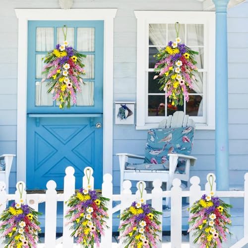 4Pcs Artificial Spring Swag Wreaths – 23.6" Teardrop Floral Swags - Image 7