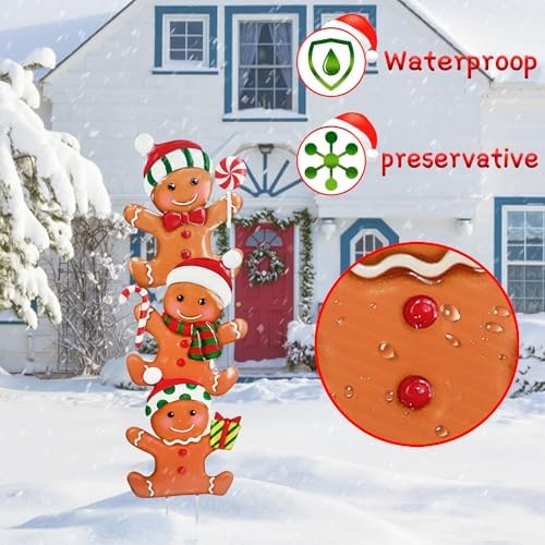 3 Pack Metal Christmas Yard Signs Decor for Multiple Stacked,Voumsil Christmas Yard Stakes with Gingerbread Man Fall Yard Decor for Outside Garden Yard Lawn Porch - Image 4
