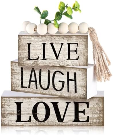 Yuntau 5 Pcs Rustic Farmhouse Table Decor Stacked Wooden Block Sign by Yuntau