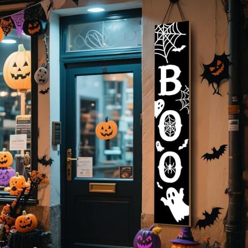 Halloween Welcome Sign for Front Porch, Boo Porch Sign for Front Door Decorations, Farmhouse Hanging Wall Sign for Halloween Outside Yard Wall Decorations 47.2" H (Black) - Image 5