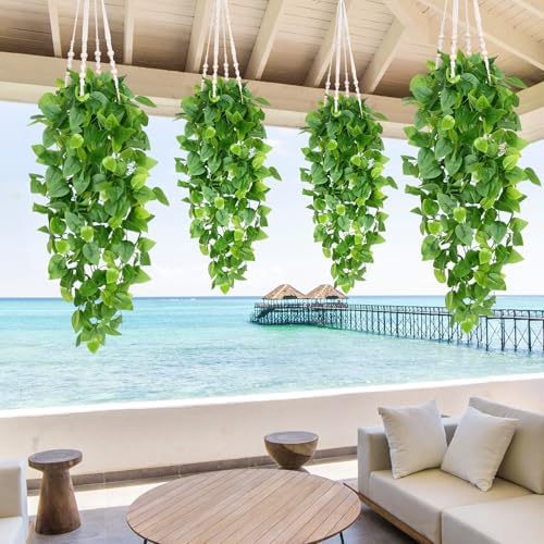 Waipfaru Fake Hanging Plants, 4Pcs Faux Ivy Pothos Vines Greenery - Image 6