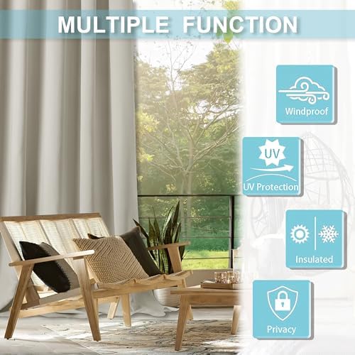 RYB HOME Outdoor Curtains for Patio Waterproof Block Sunlight Thermal Insulated Privacy Assured Thick Outside Curtains for Porch, Gazebo, Pergola, W84" x L95", Natural, 1 Panel - Image 4