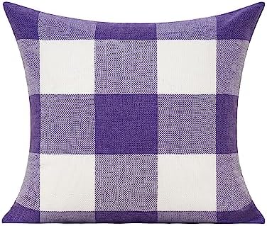 VAKADO Purple Throw Pillow Covers Buffalo Decorative Gingham Farmhouse Decor Outdoor Checkered Square Cushion Plaids Cases Home Decorations for Bedroom Couch Sofa Patio 18x18 Set of 2 - Image 2