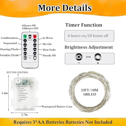 4 Pack Fairy Lights Battery Operated Twinkle String Light Remote Warm White - Image 7