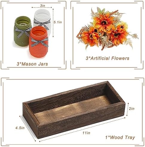 Fall Mason Jar Centerpiece for Table with Artificial Flowers - Image 5