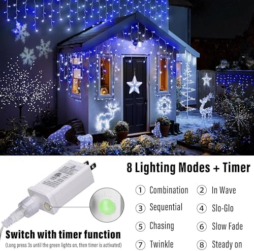 Joomer 66FT Christmas Icicle Lights Outdoor Non-Connectable White & Blue - Image 2